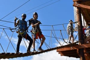 Walking up to the platform ready to zipline on Maui