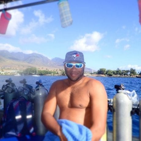 On board Extended Horizons with Maui in the background