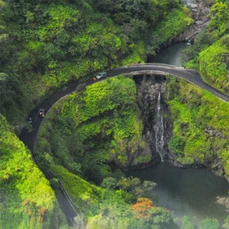 Arial view of the winding Hana Highway