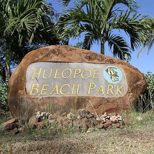 Hulopoe Beach Park Sign on the Rock