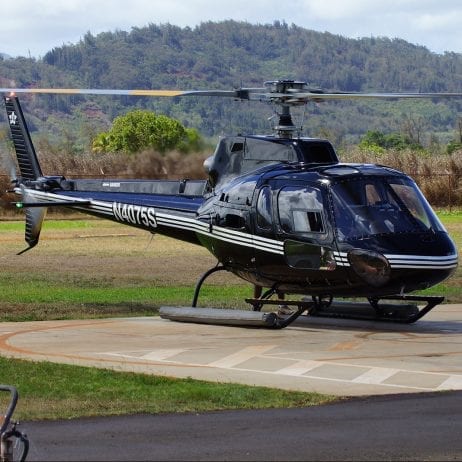 Sunshine Helicopters ready to take off for a 60 minute Circle Island helicopter trip in Maui.