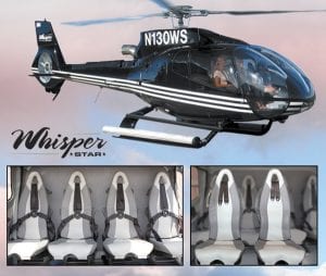 Outside and inside view of Whisper Star seating of Sunshine Helicopters.