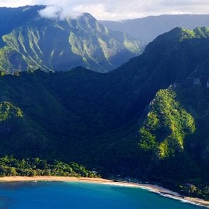 A breathtaking aerial view of Hawaiian Island during helicopter tour on Maui.