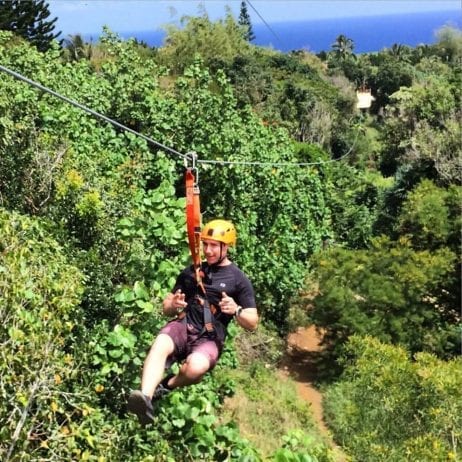 Ziplining backwards on Maui