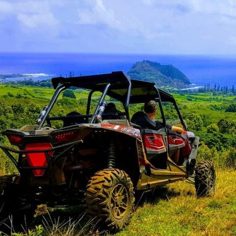 View of Hana from a Maui off-road adventure vehicle.