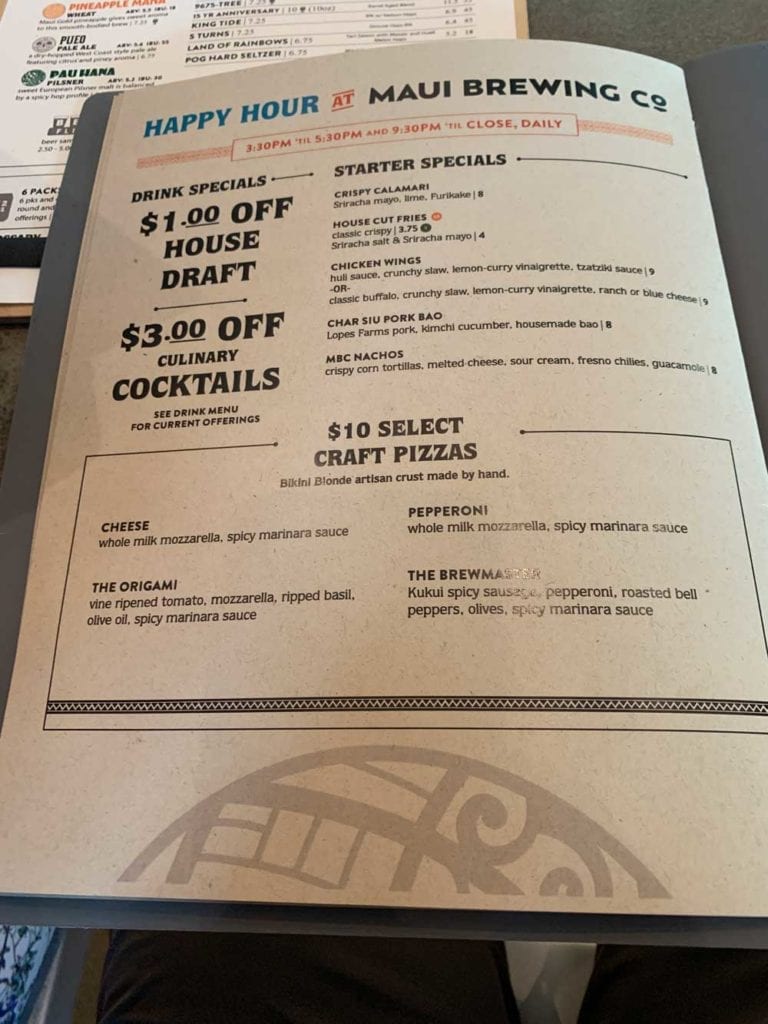 Maui Brewing Company Menu