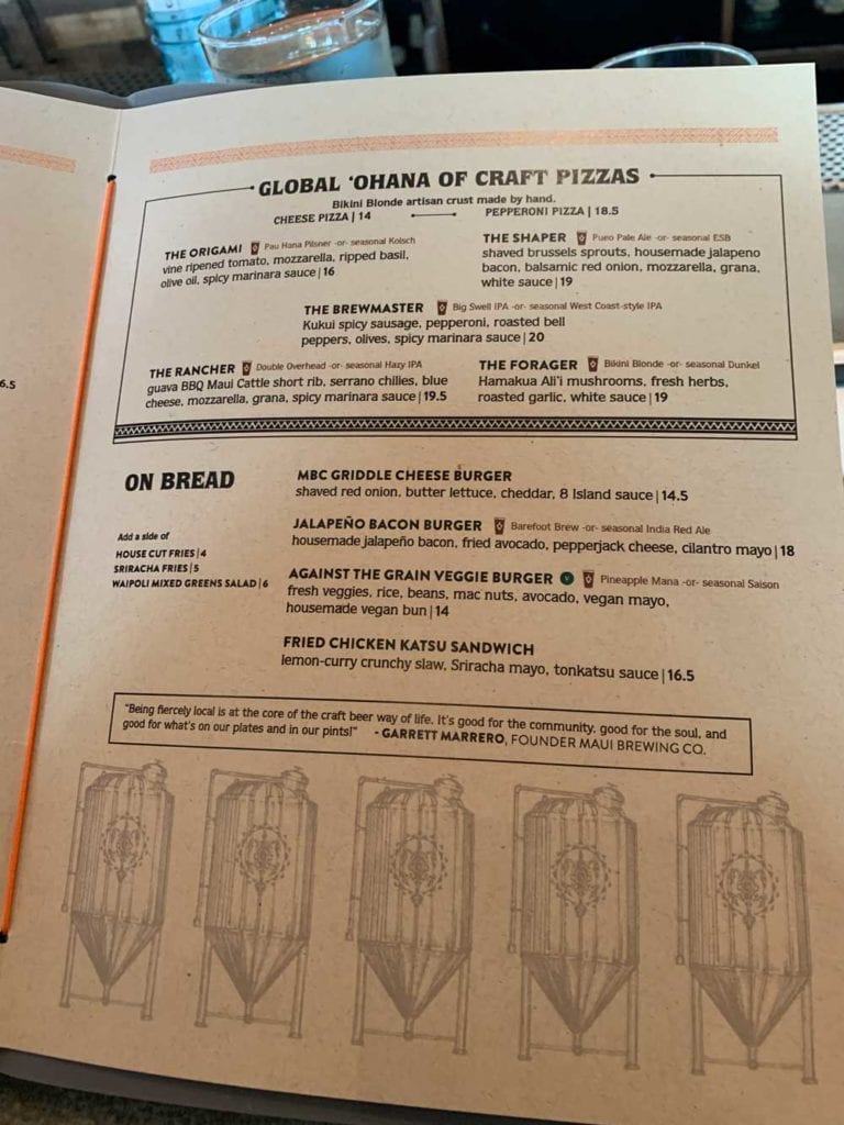 Maui Brewing Company Menu